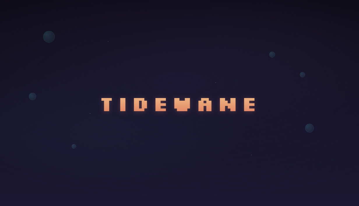 TideWane Steam main capsule — the TIDEWANE wordmark centered on a wide deep-blue background with floating bubble particles